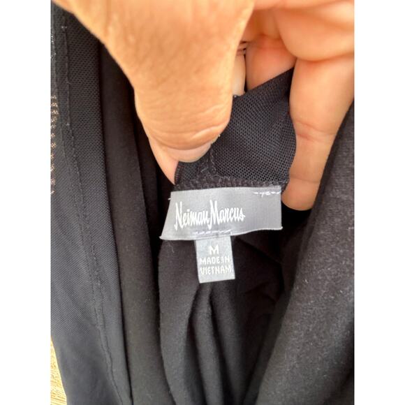 Neiman Marcus sleeveless black midi dress with sheer trim and back‎ -sz M - Picture 7 of 7